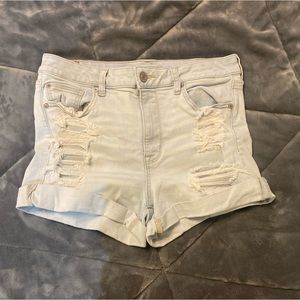 american eagle high rise shortie, size 14, light wash denim